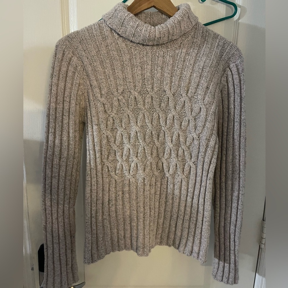 Fisherman Out of Ireland Merino Cashmere Turtleneck Cable Knit Sweater Large